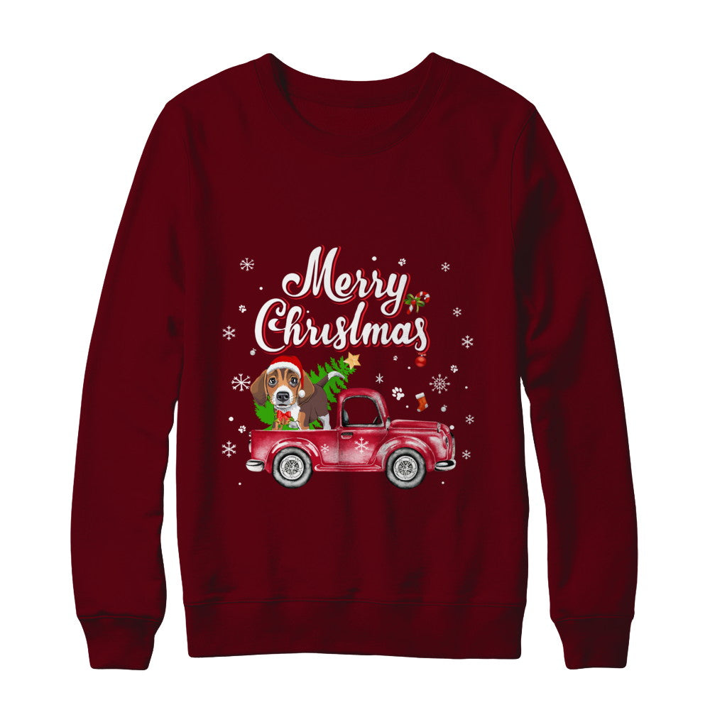 Beagle Rides Red Truck Christmas Pajama T-Shirt & Sweatshirt | Teecentury.com