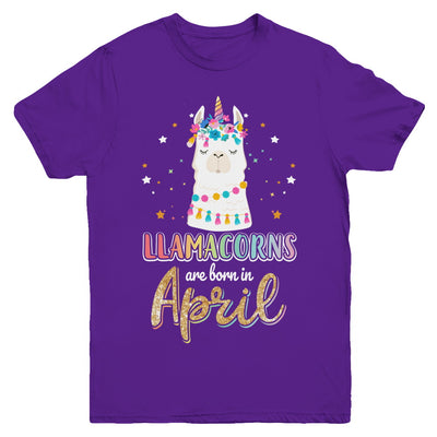 Llama Unicorn Llamacorns Born In April Birthday Gift Youth Youth Shirt | Teecentury.com