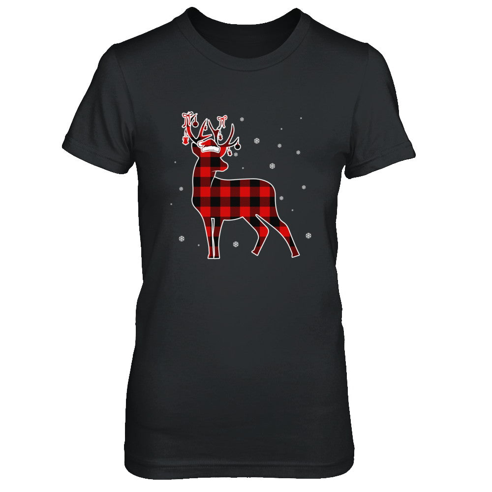Red Plaid Deer Santa Hat Christmas Buffalo Plaid T-Shirt & Sweatshirt | Teecentury.com