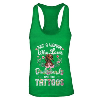 Just A Woman Who Loves Dachshund And Has Tattoos T-Shirt & Tank Top | Teecentury.com