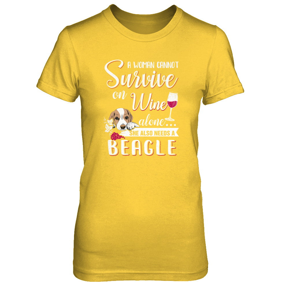 A Woman Can't Survive On Wine Alone Beagle Dog T-Shirt & Tank Top | Teecentury.com