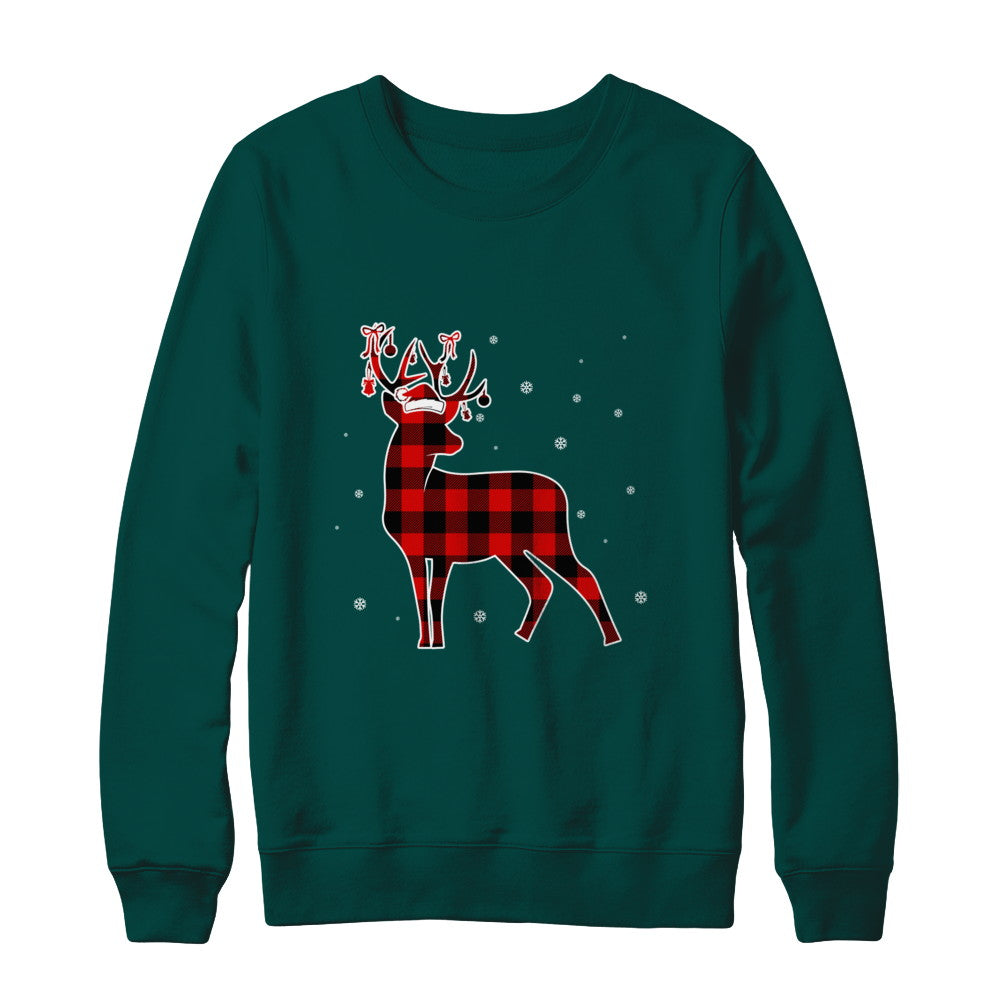 Red Plaid Deer Santa Hat Christmas Buffalo Plaid T-Shirt & Sweatshirt | Teecentury.com