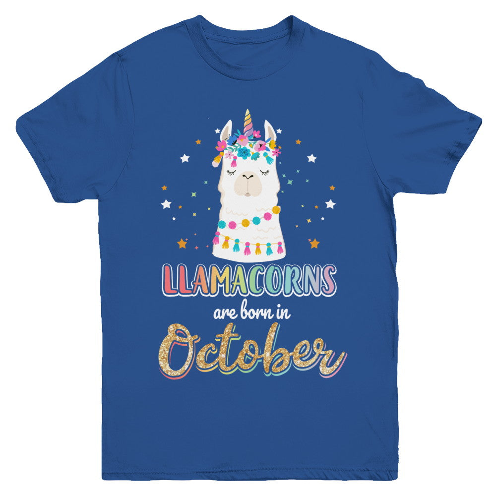 Llama Unicorn Llamacorns Born In October Birthday Gift Youth Youth Shirt | Teecentury.com