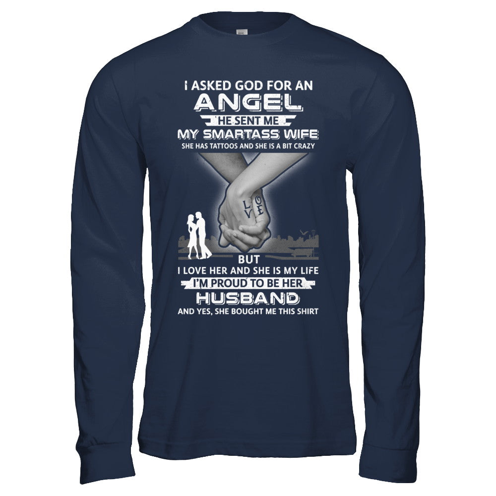 I Asked God For An Angel He Sent Me My Wife Tattoos Husband T-Shirt & Hoodie | Teecentury.com