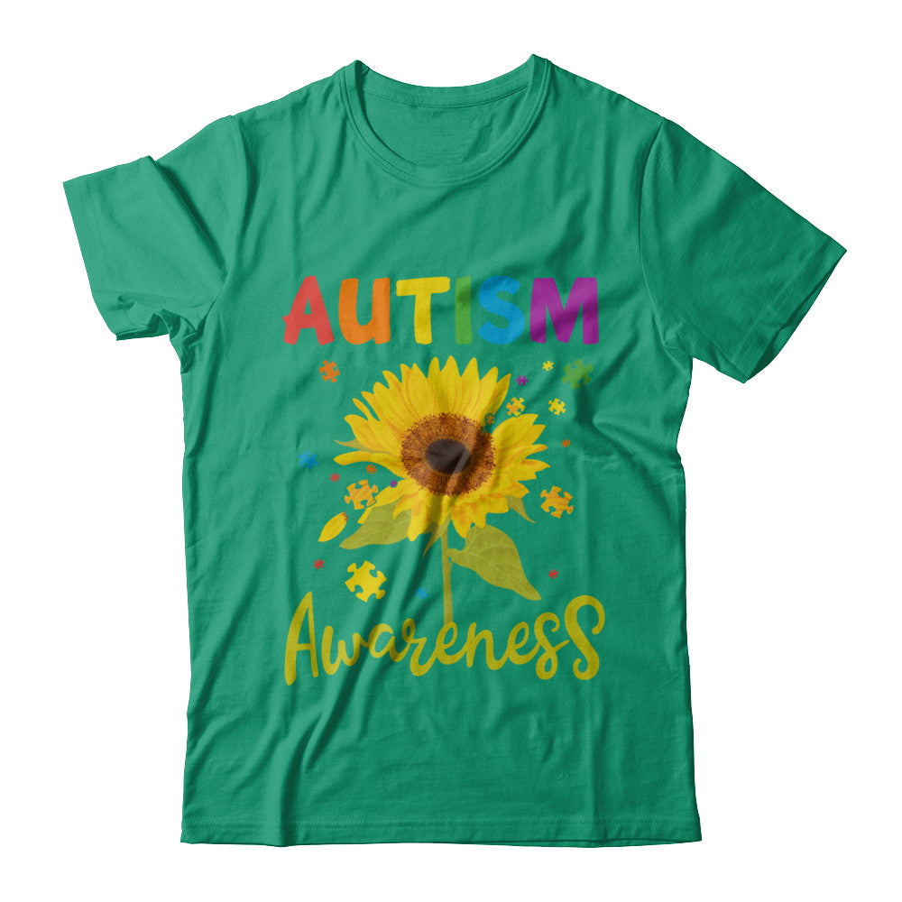 Autism Awareness Puzzle Sunflower T-Shirt & Hoodie | Teecentury.com