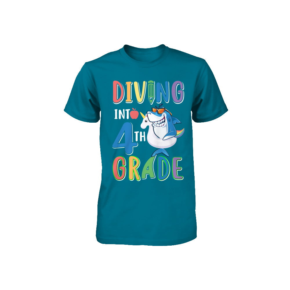 Diving Into 4th Grade Back To School Shark Youth Youth Shirt | Teecentury.com