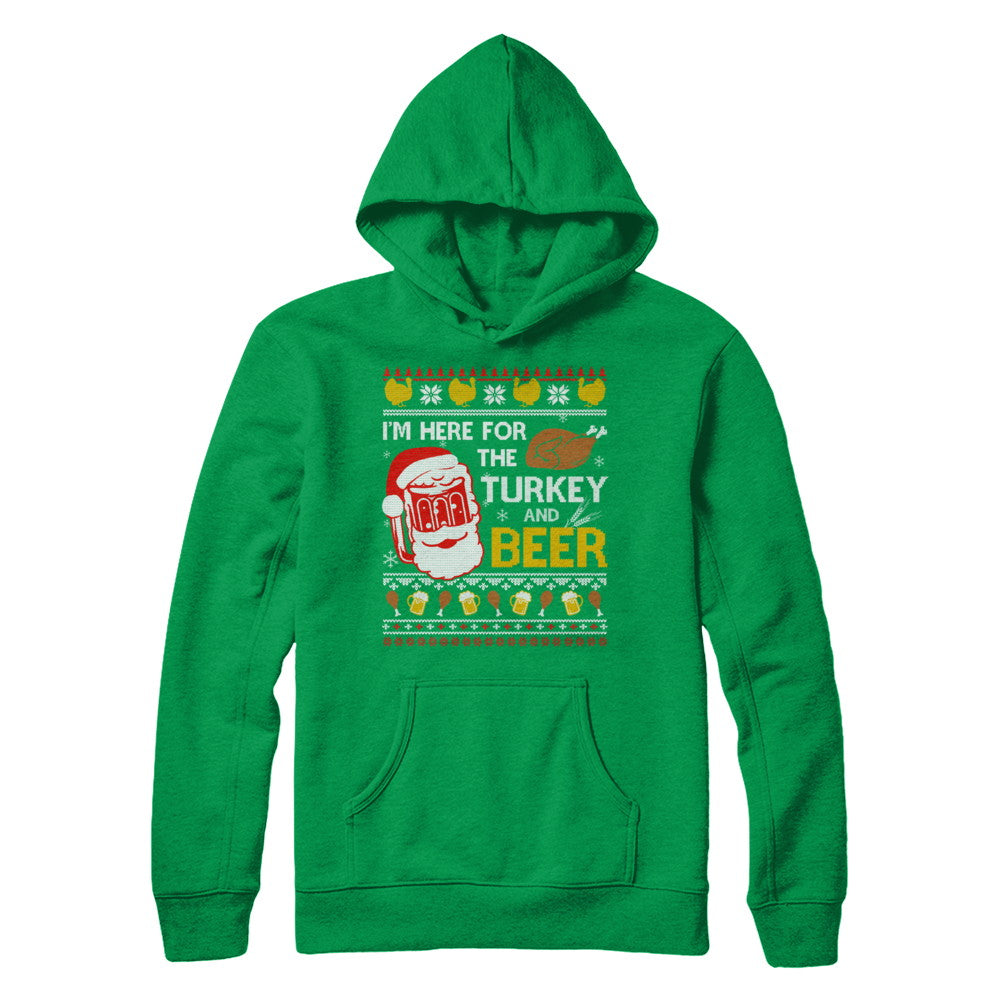 I Am Here For Turkey And Beer Ugly Sweater Thanksgiving T-Shirt & Sweatshirt | Teecentury.com