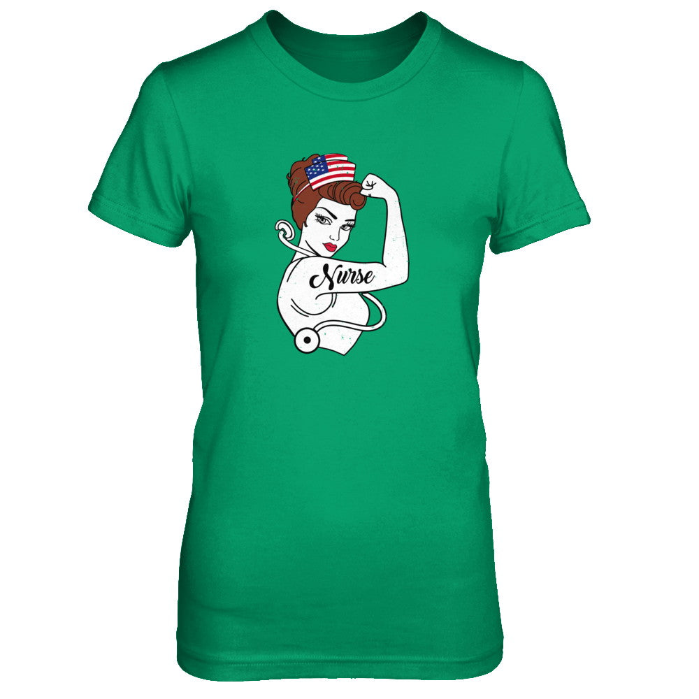 Nurse Vet Strong Woman American Flag Nursing 4Th Of July T-Shirt & Tank Top | Teecentury.com