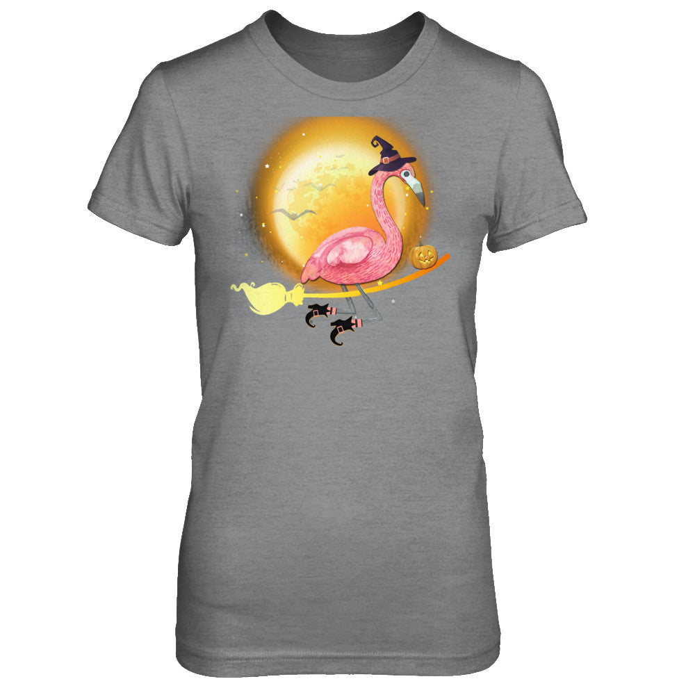 Funny Halloween Flamingo Witch Broom Scary T-Shirt & Hoodie | Teecentury.com