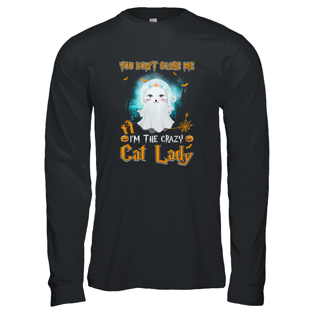 You Don't Scare Me I'm A Crazy Cat Lady Ghost Halloween T-Shirt & Tank Top | Teecentury.com