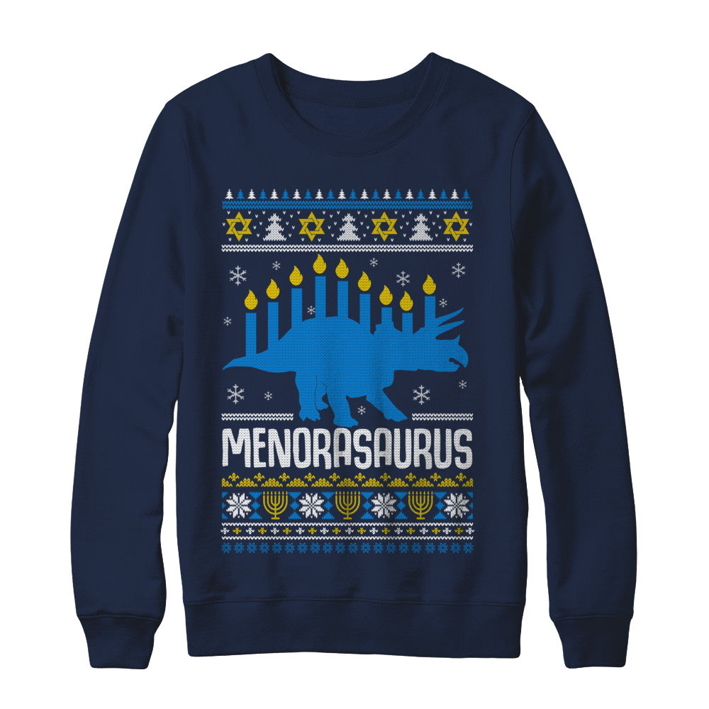 Funny Ugly Hanukkah Dinosaur Menorasaurus Sweater T-Shirt & Sweatshirt | Teecentury.com