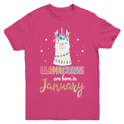Llama Unicorn Llamacorns Born In January Birthday Gift Youth Youth Shirt | Teecentury.com