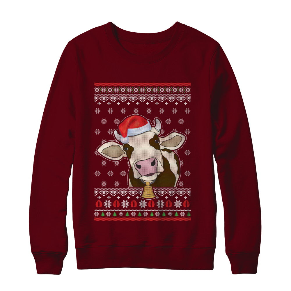 Pajamas Cow With Santa Hat Ugly Christmas Sweater T-Shirt & Sweatshirt | Teecentury.com