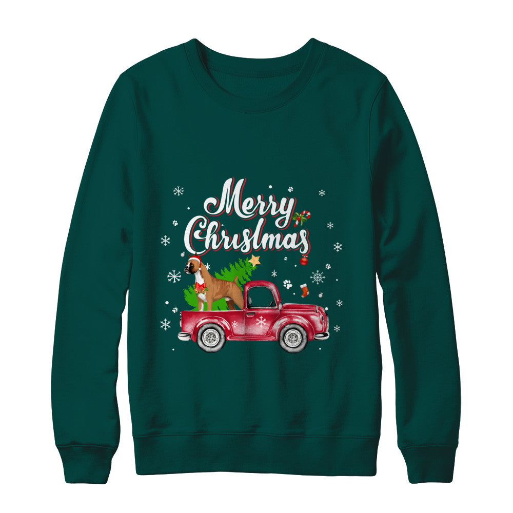 Boxer Rides Red Truck Christmas Pajama T-Shirt & Sweatshirt | Teecentury.com