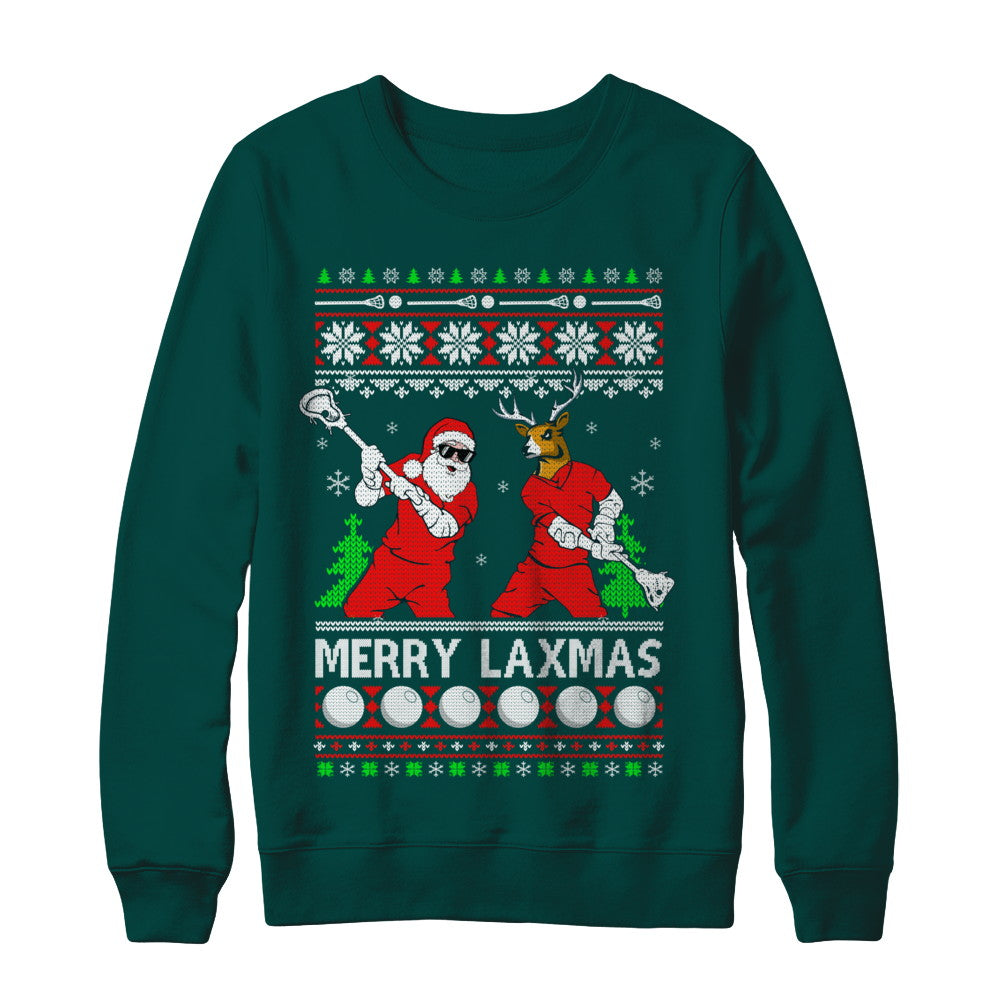 Lacrosse Santa Reindeer Merry Laxmas Ugly Christmas Sweater T-Shirt & Sweatshirt | Teecentury.com