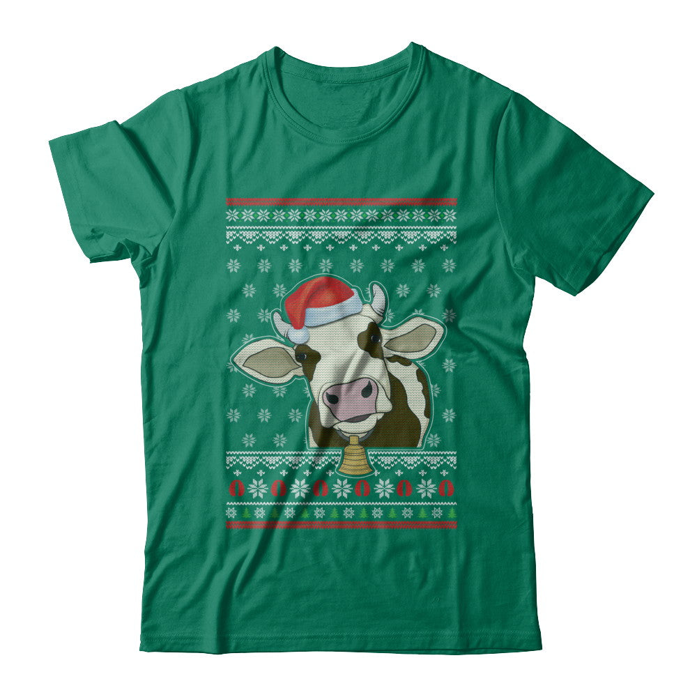 Pajamas Cow With Santa Hat Ugly Christmas Sweater T-Shirt & Sweatshirt | Teecentury.com