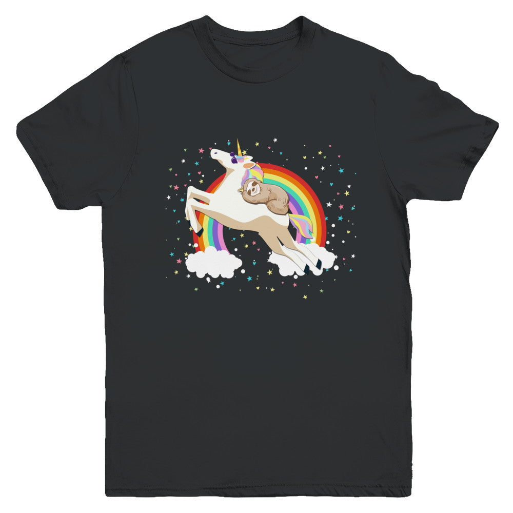 Funny Sloth Riding Unicorn Lover Youth Youth Shirt | Teecentury.com