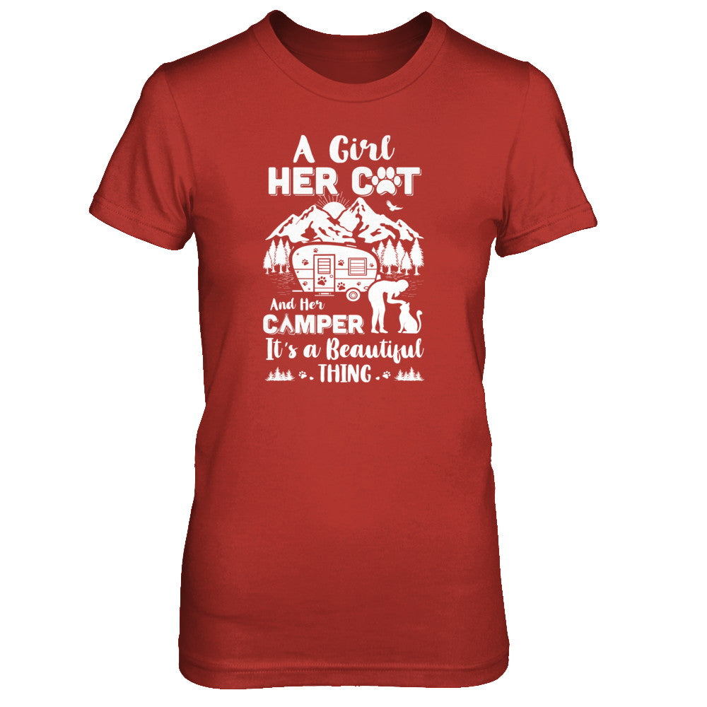 A Girl Her Cat And Her Camper It's A Beautiful Thing Camping T-Shirt & Tank Top | Teecentury.com