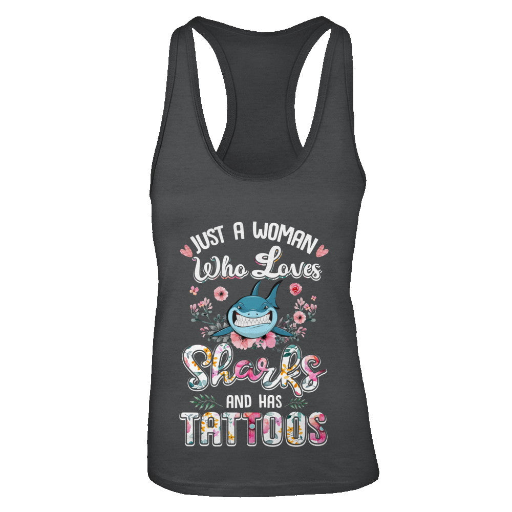 Just A Woman Who Loves Sharks And Has Tattoos T-Shirt & Tank Top | Teecentury.com