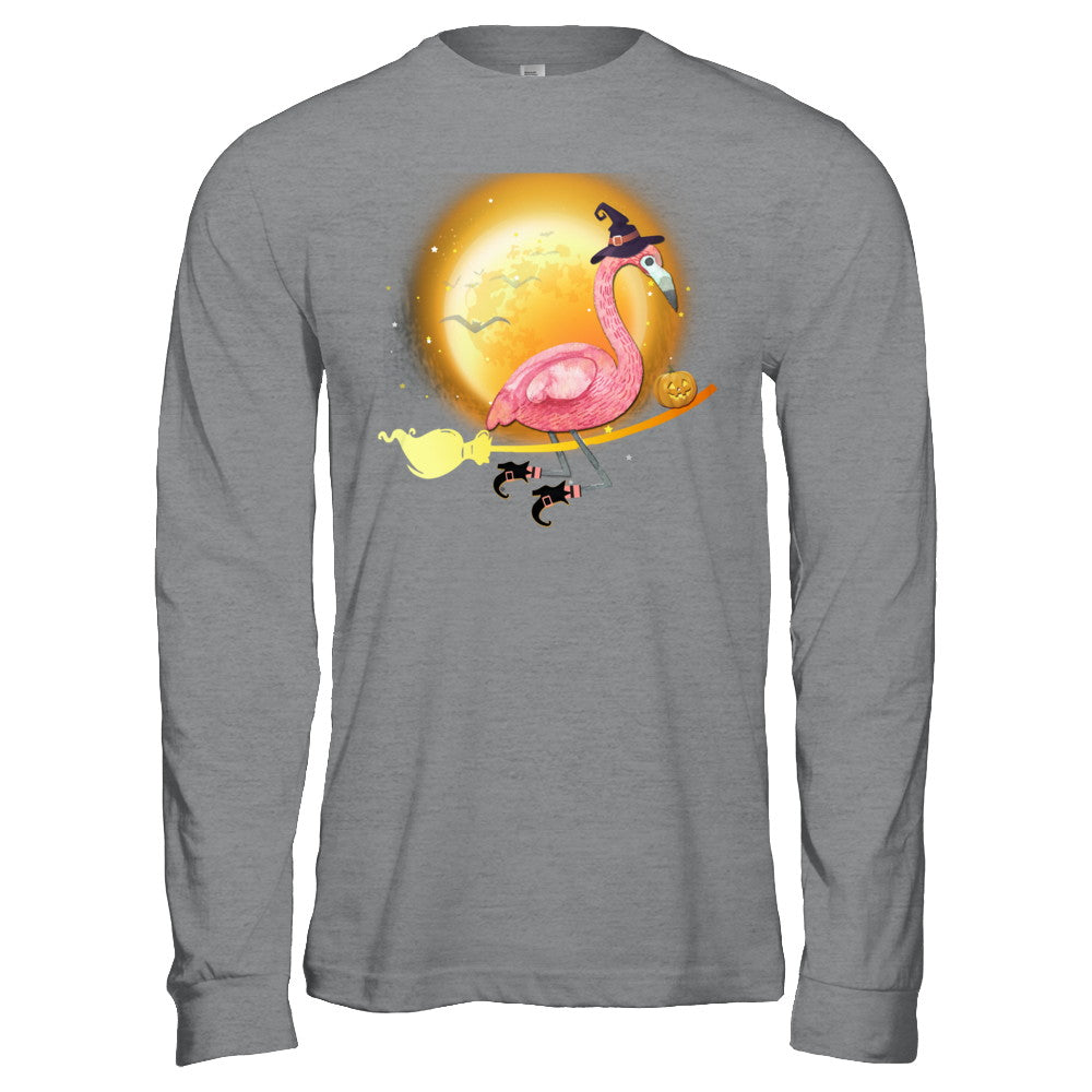 Funny Halloween Flamingo Witch Broom Scary T-Shirt & Hoodie | Teecentury.com