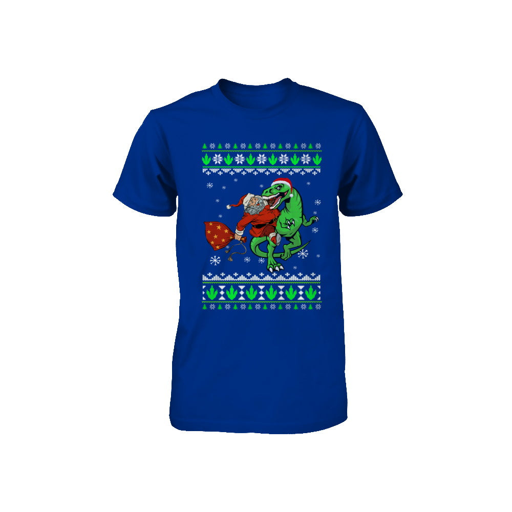 Santa Riding Dinosaur T-Rex Ugly Christmas Sweater Youth Youth Shirt | Teecentury.com