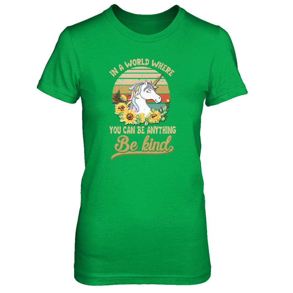In A World Where You Can Be Anything Be Kind Unicorn Sunflow T-Shirt & Tank Top | Teecentury.com