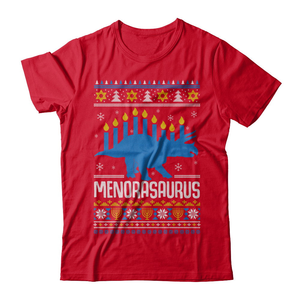 Funny Ugly Hanukkah Dinosaur Menorasaurus Sweater T-Shirt & Sweatshirt | Teecentury.com