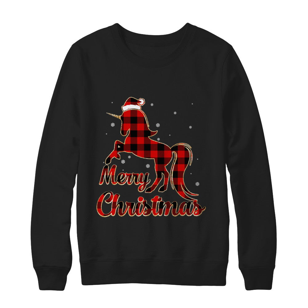 Red Buffalo Plaid Unicorn Merry Christmas T-Shirt & Sweatshirt | Teecentury.com