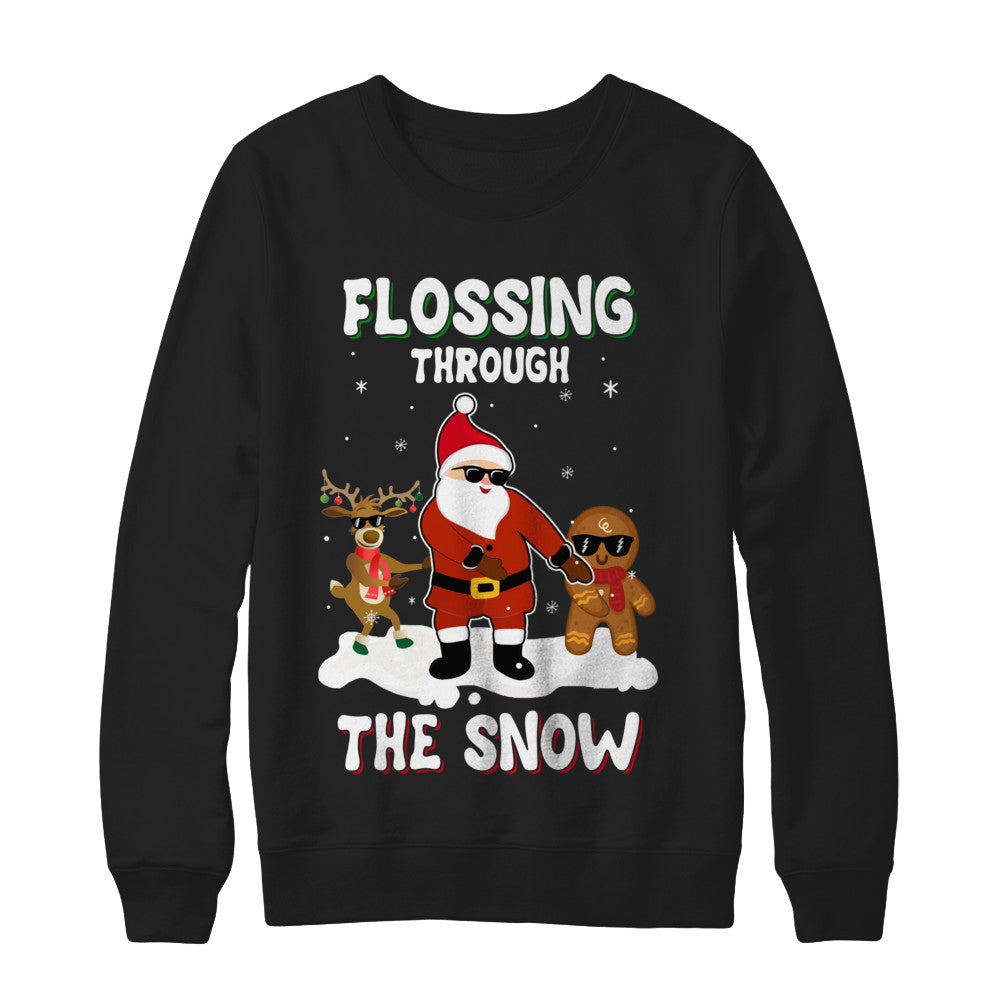 Flossing Through The Snow Santa Reindeer Gingerbread T-Shirt & Sweatshirt | Teecentury.com