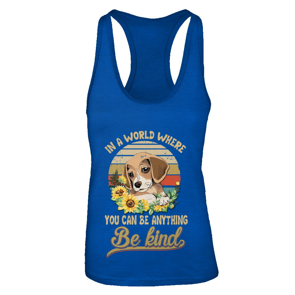 In A World Where You Can Be Anything Be Kind Beagle Sunflow T-Shirt & Tank Top | Teecentury.com