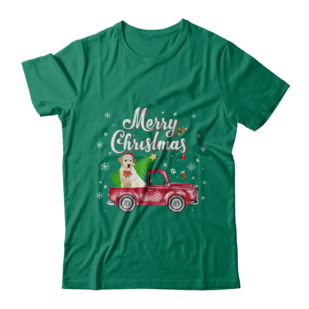 Labrador Retriever Rides Red Truck Christmas Pajama T-Shirt & Sweatshirt | Teecentury.com