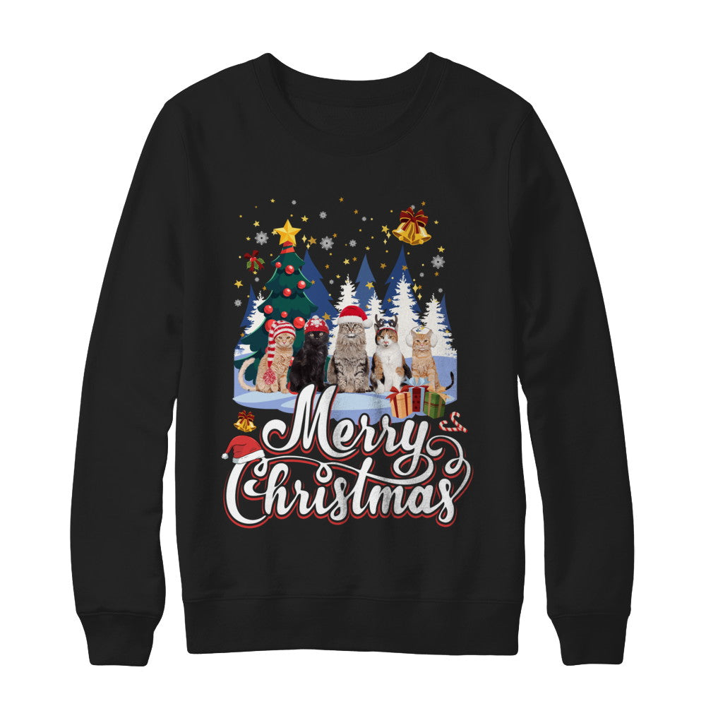 Merry Christmas Cat Women Girls Christmas Gift T-Shirt & Sweatshirt | Teecentury.com