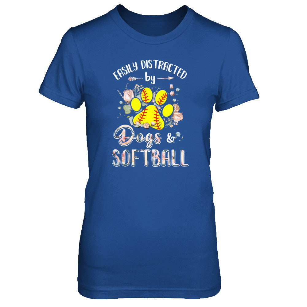 Easily Distracted By Dogs And Softball T-Shirt & Tank Top | Teecentury.com