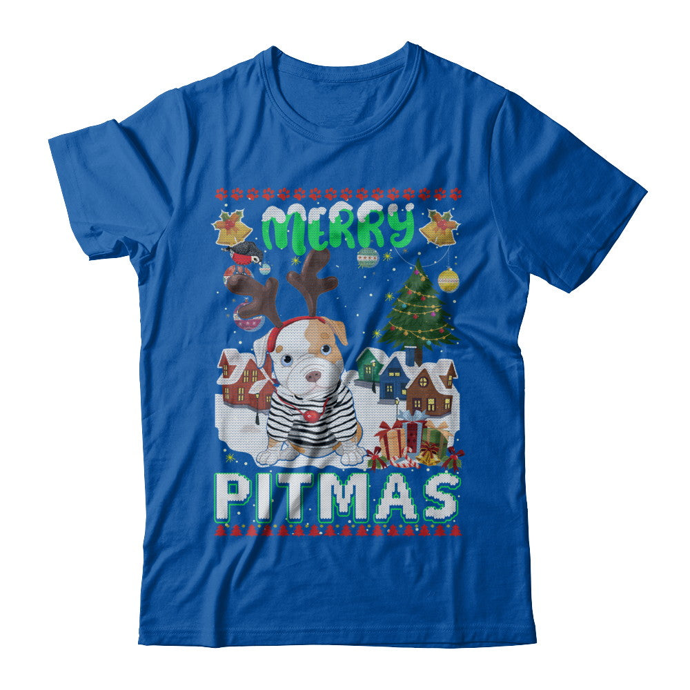 Cute Pitbull Christmas Merry Pigmas Ugly Sweater Christmas T-Shirt & Sweatshirt | Teecentury.com