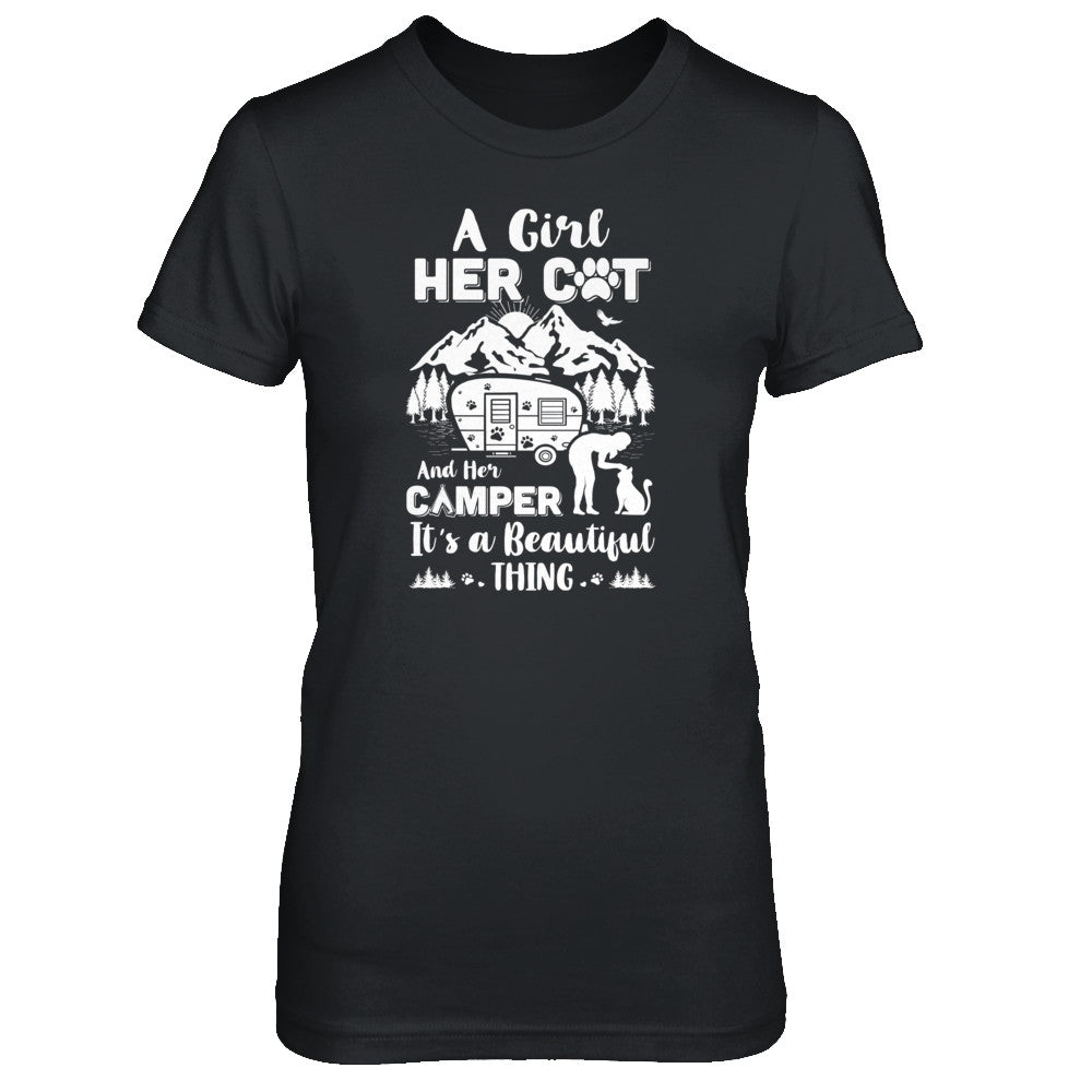 A Girl Her Cat And Her Camper It's A Beautiful Thing Camping T-Shirt & Tank Top | Teecentury.com