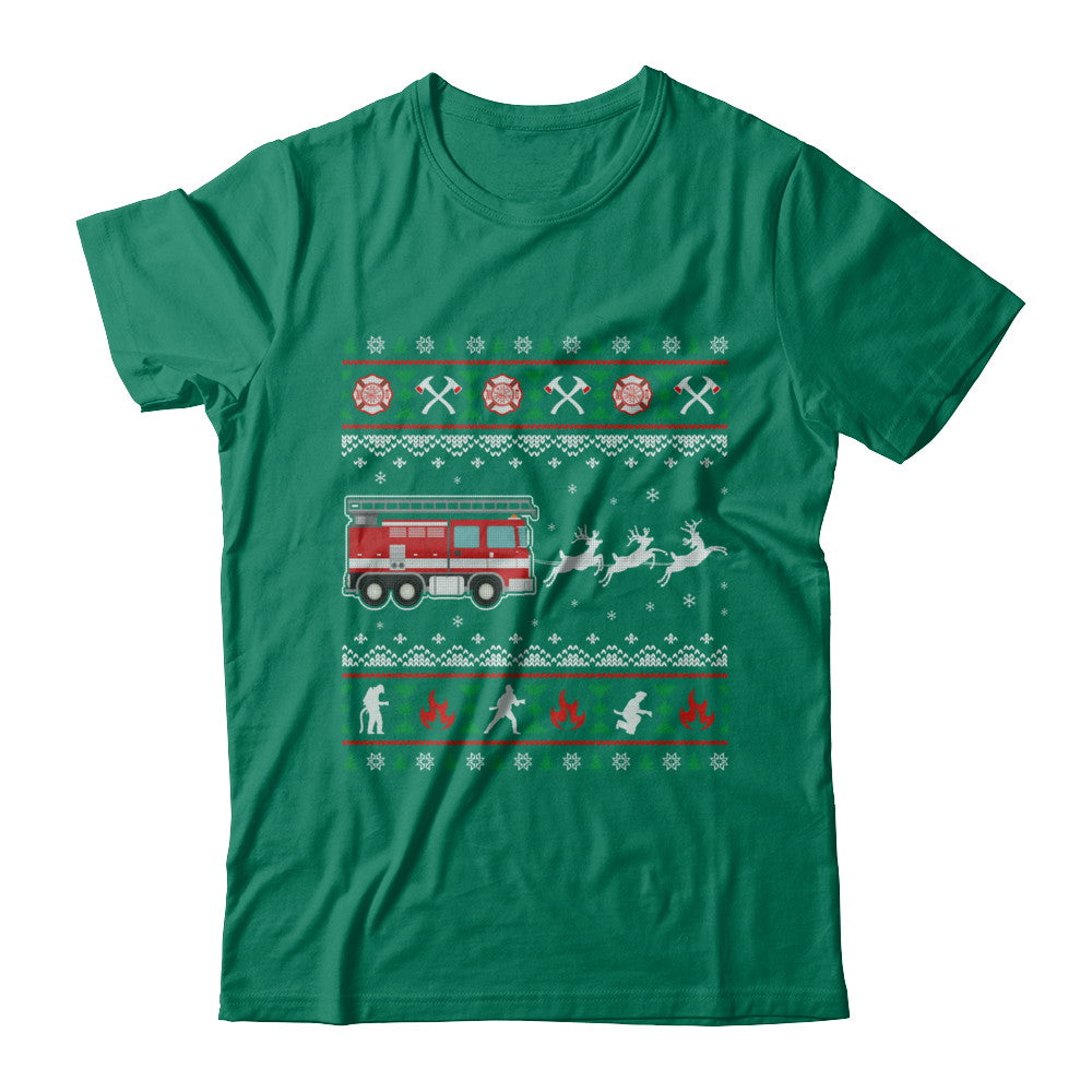 Merry Christmas Firefighter Fireman Ugly Sweater Gift T-Shirt & Sweatshirt | Teecentury.com
