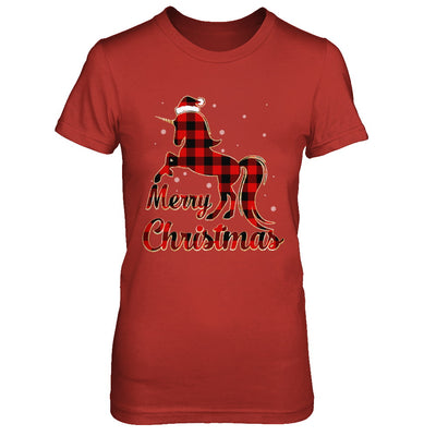 Red Buffalo Plaid Unicorn Merry Christmas T-Shirt & Sweatshirt | Teecentury.com