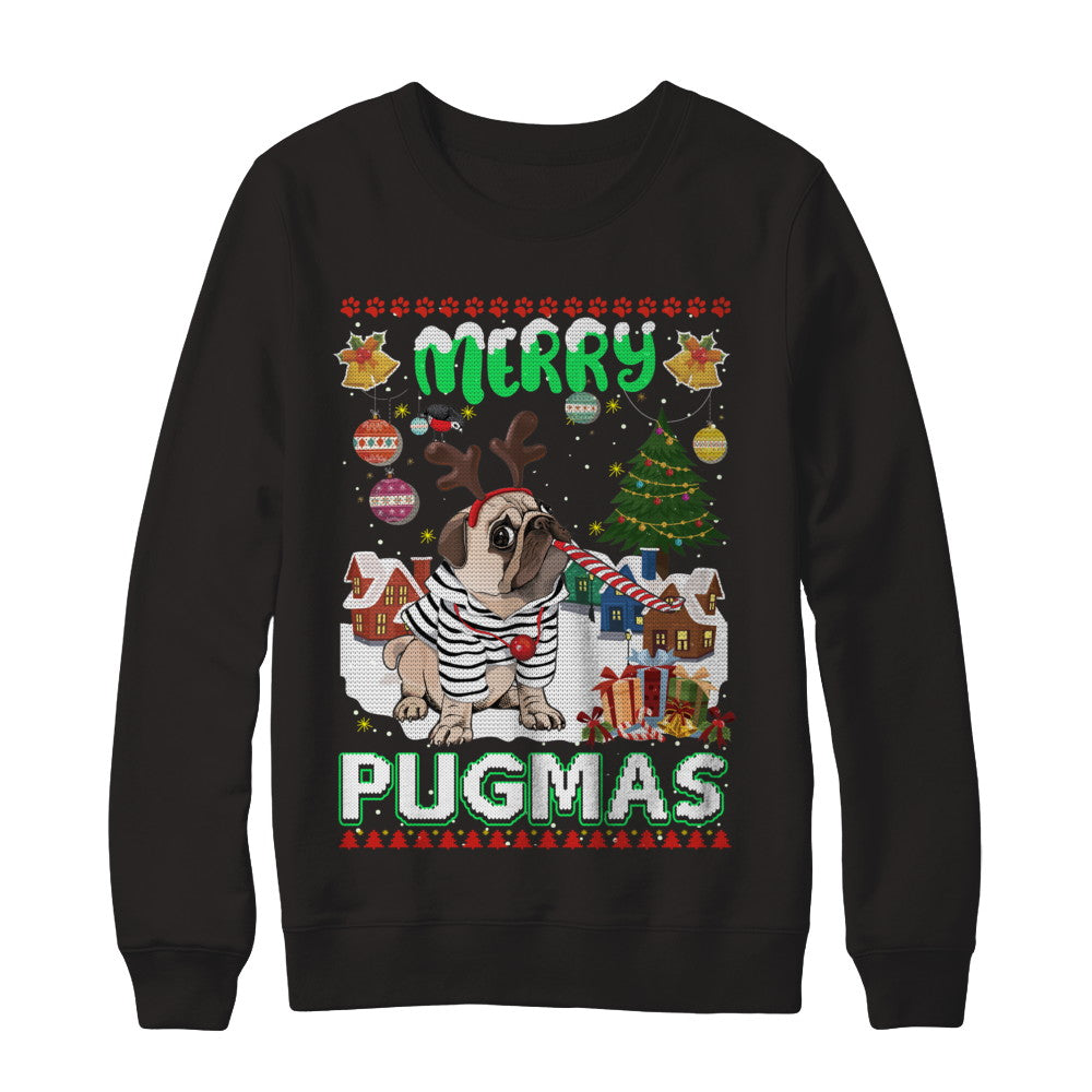 Cute Pug Christmas Merry Pugmas Ugly Sweater Christmas T-Shirt & Sweatshirt | Teecentury.com