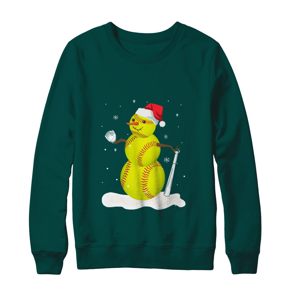 Christmas Softball Snowman Christmas T-Shirt & Sweatshirt | Teecentury.com