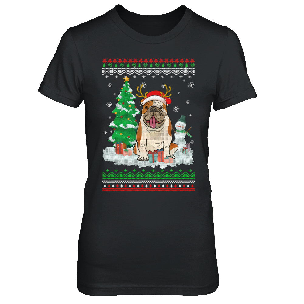 Cute Reindeer Bulldog Christmas Puppie Dog Sweater T-Shirt & Sweatshirt | Teecentury.com