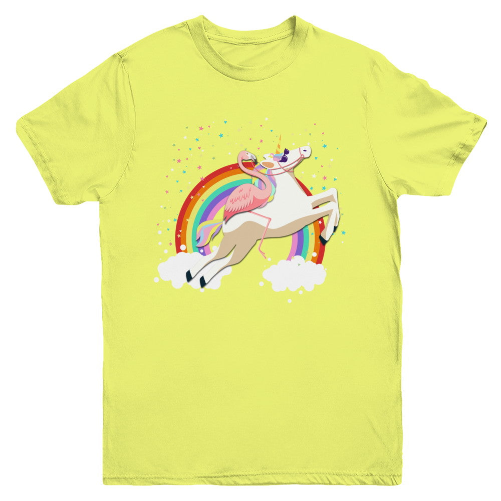 Flamingo Pink Bird Riding Unicorn Youth Youth Shirt | Teecentury.com