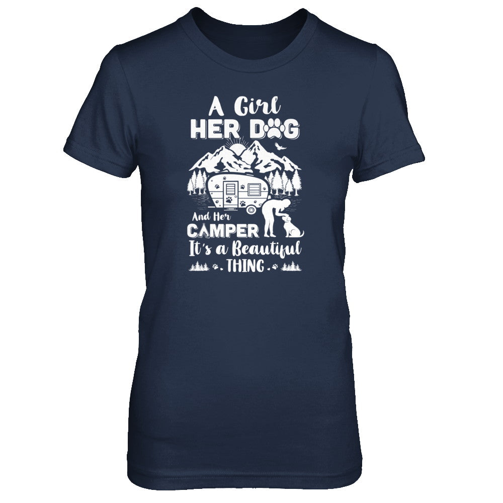 A Girl Her Dog And Her Camper It's A Beautiful Thing Camping T-Shirt & Tank Top | Teecentury.com