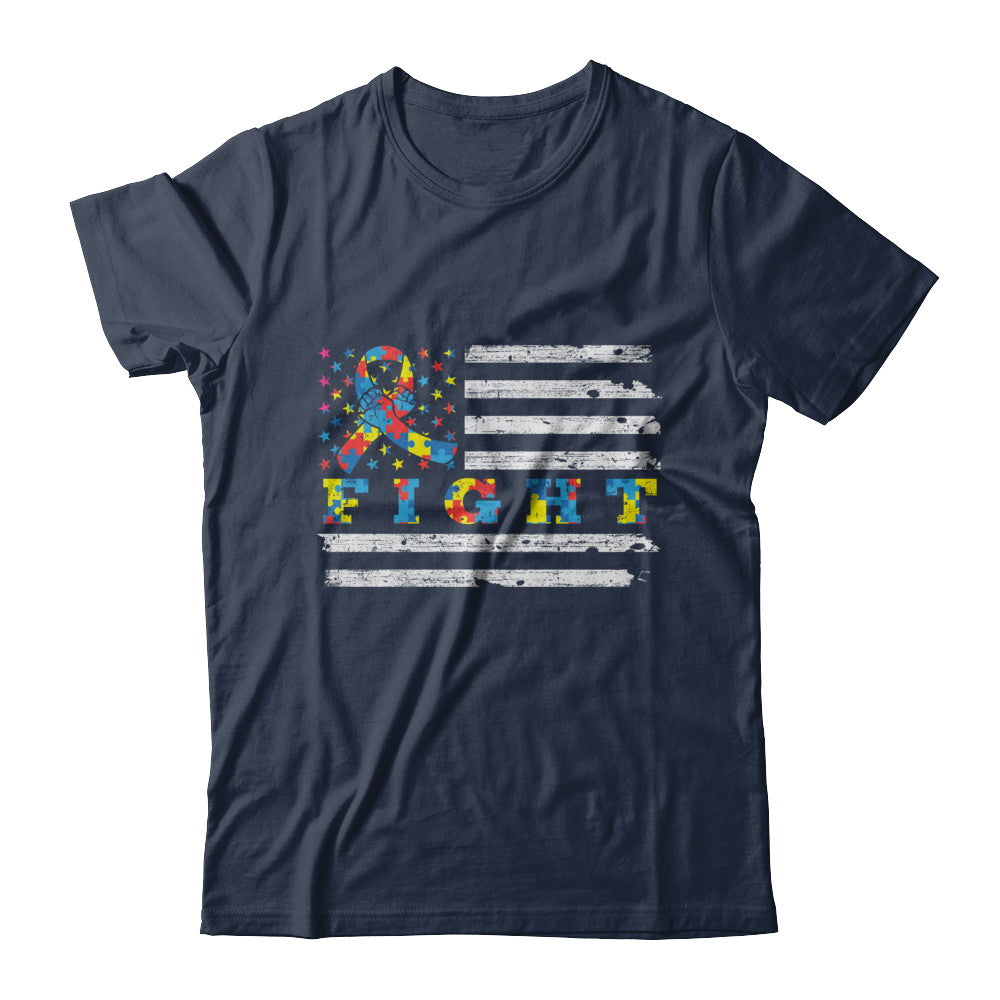 Fight Autism Ribbon US Flag Autism Awareness T-Shirt & Hoodie | Teecentury.com