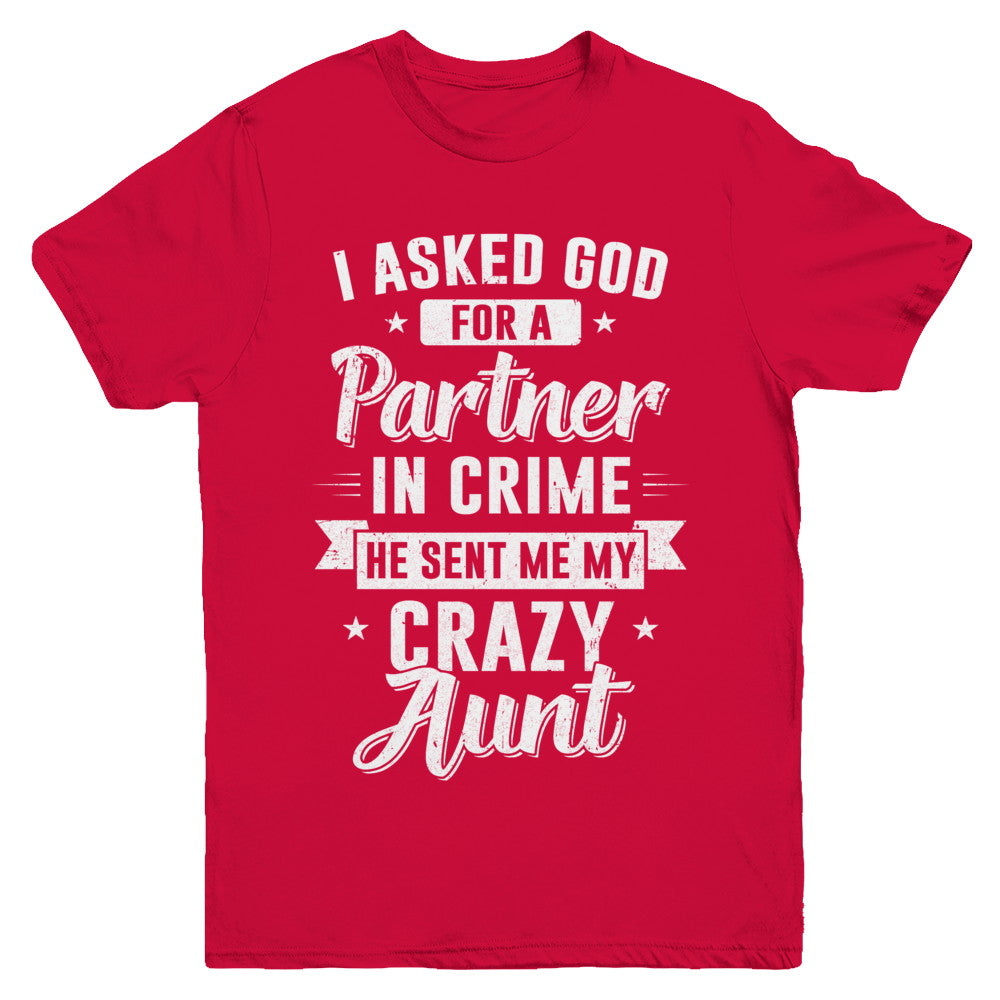 I Asked God For A Partner In Crime He Sent Me Crazy Aunt Youth Youth Shirt | Teecentury.com