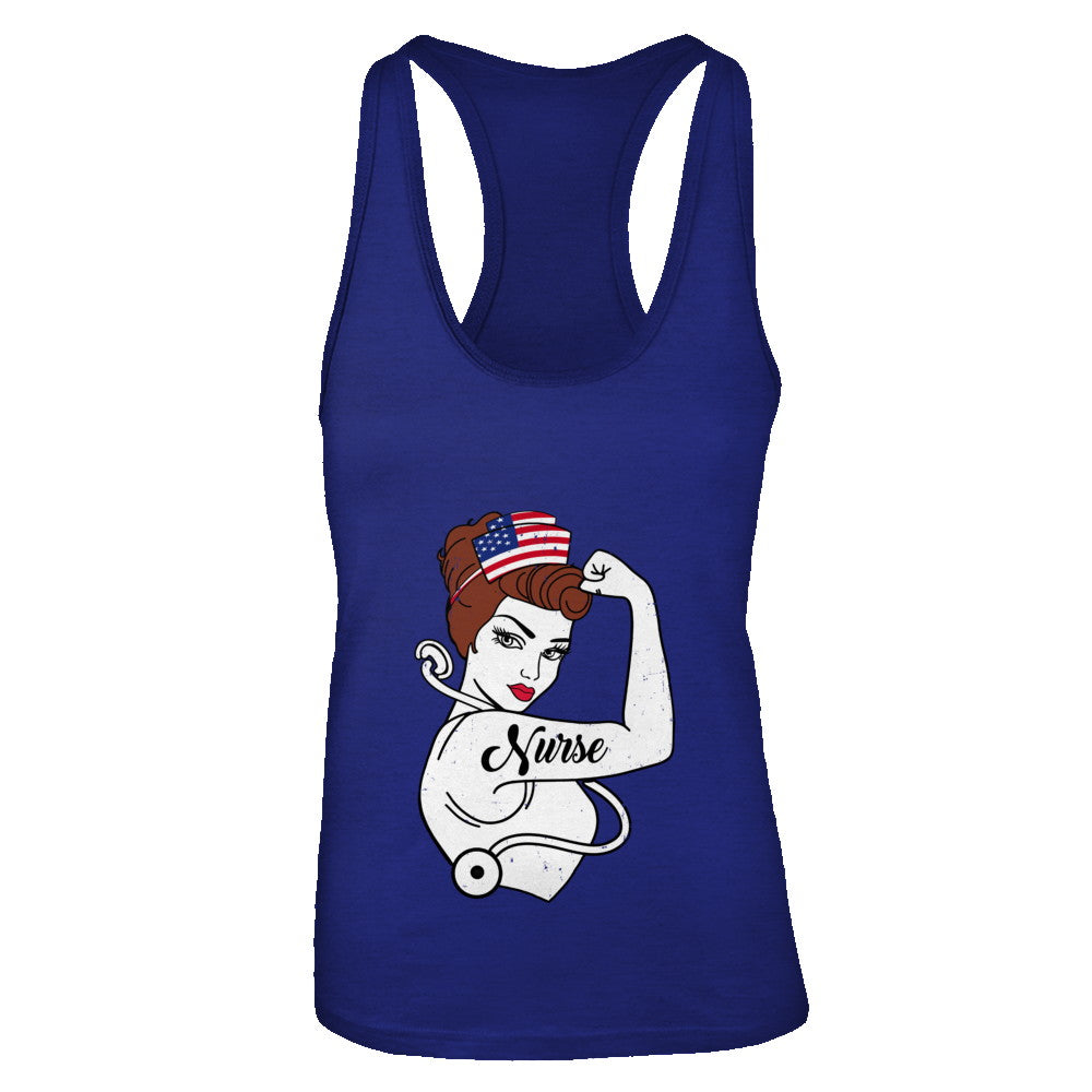 Nurse Vet Strong Woman American Flag Nursing 4Th Of July T-Shirt & Tank Top | Teecentury.com