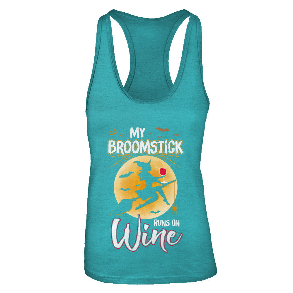 Funny Halloween My Broomstick Runs On Wine Witch T-Shirt & Tank Top | Teecentury.com