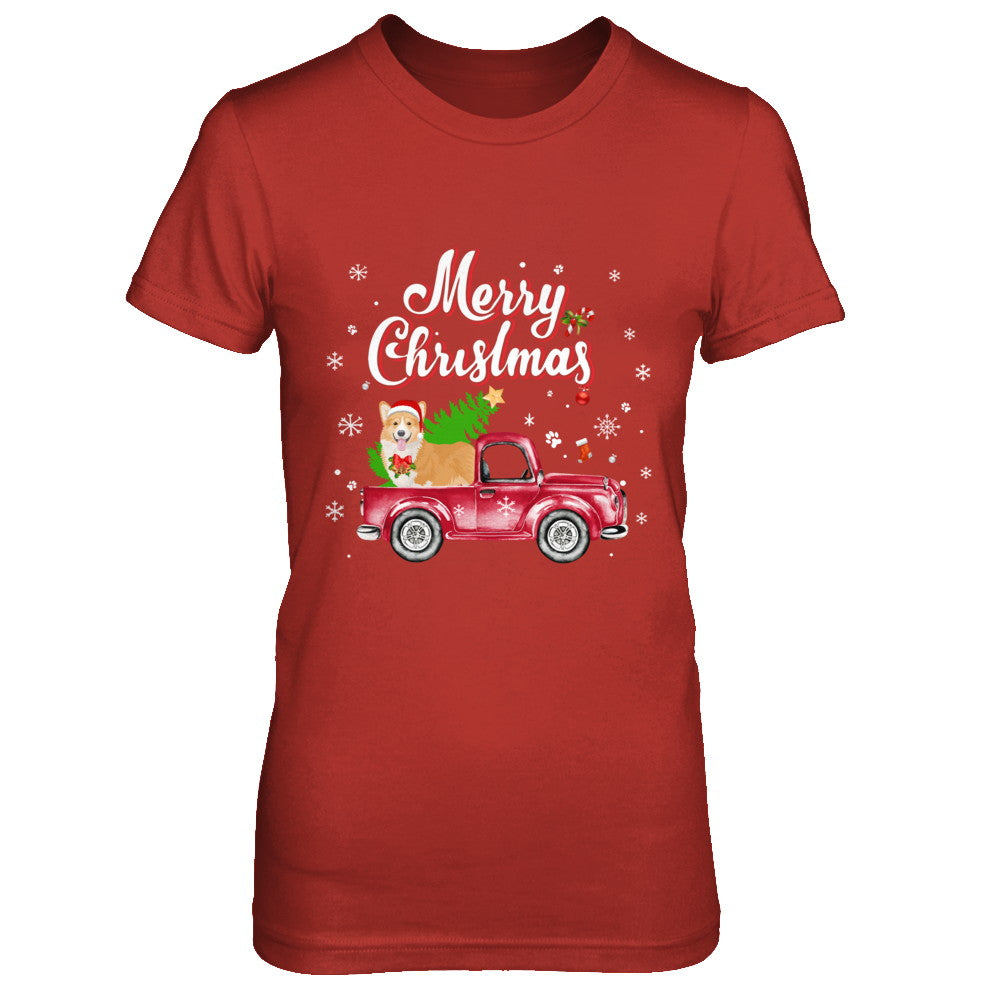 Corgi Rides Red Truck Christmas Pajama T-Shirt & Sweatshirt | Teecentury.com