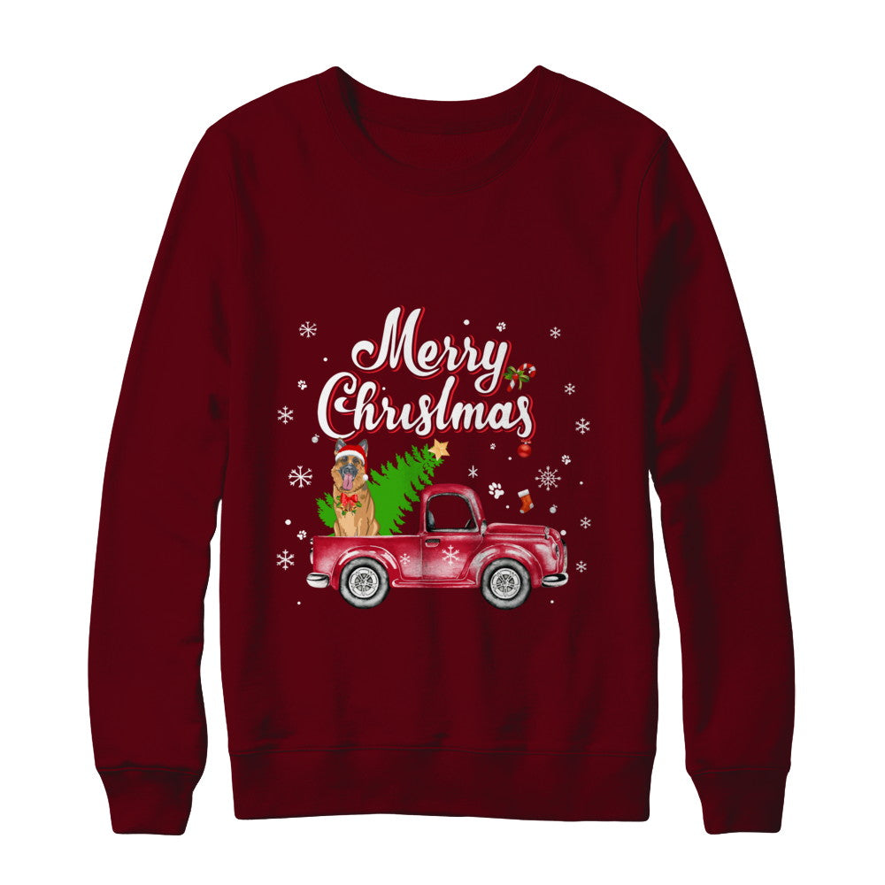 German Shepherd Rides Red Truck Christmas Pajama T-Shirt & Sweatshirt | Teecentury.com