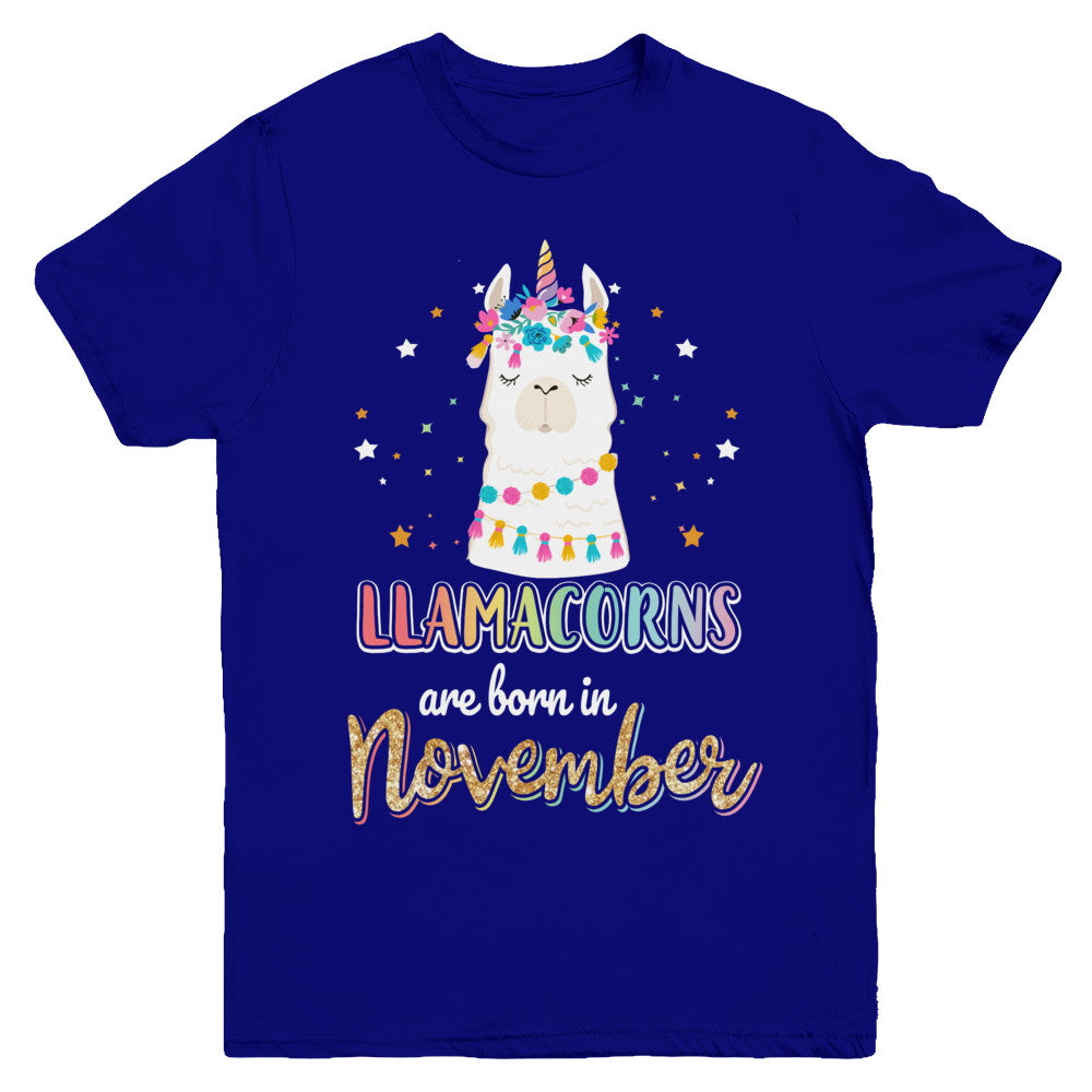 Llama Unicorn Llamacorns Born In November Birthday Gift Youth Youth Shirt | Teecentury.com