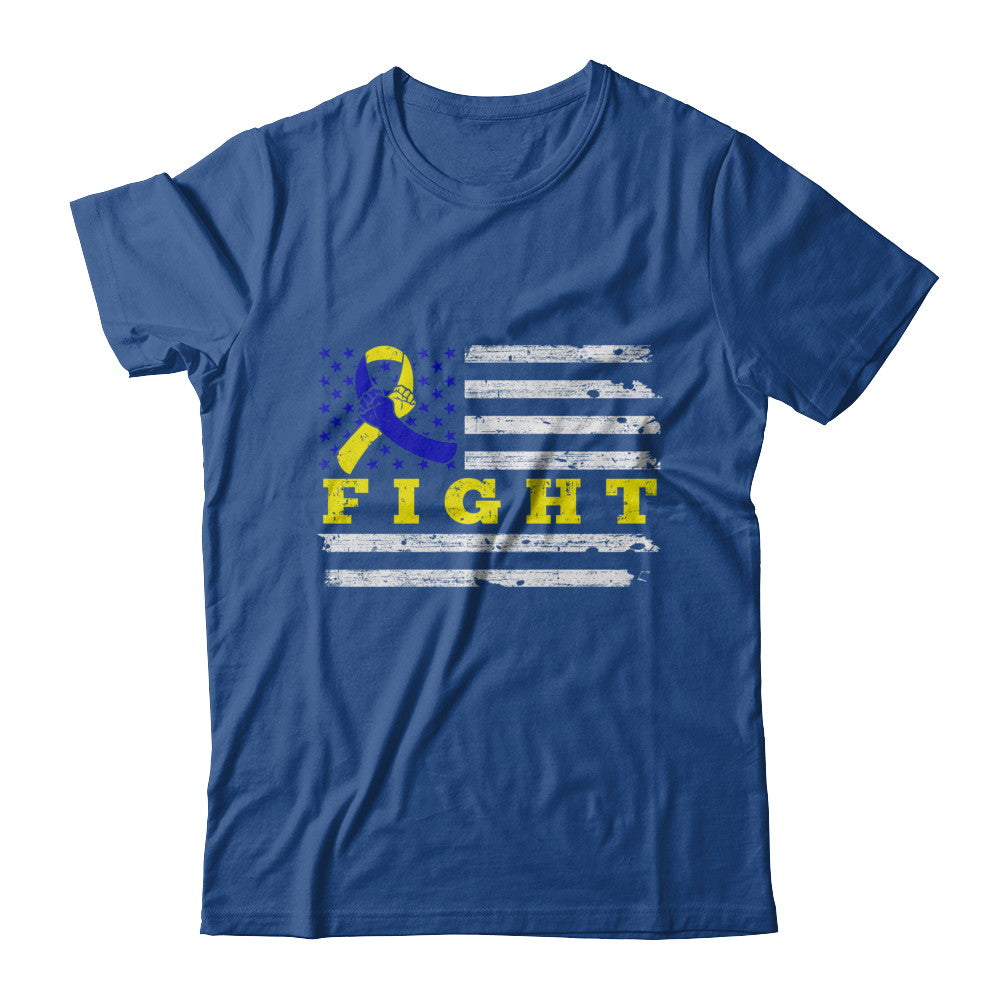 Fight Blue Yellow Ribbon US Flag Down Syndrome Awareness T-Shirt & Hoodie | Teecentury.com